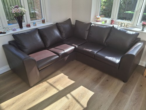 Shaped corner sofa brown pvc - shaped,