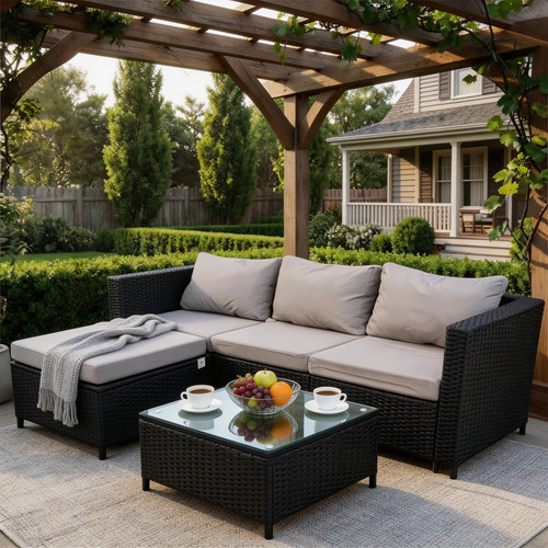 Rattan shaped corner - l-shaped, sofa